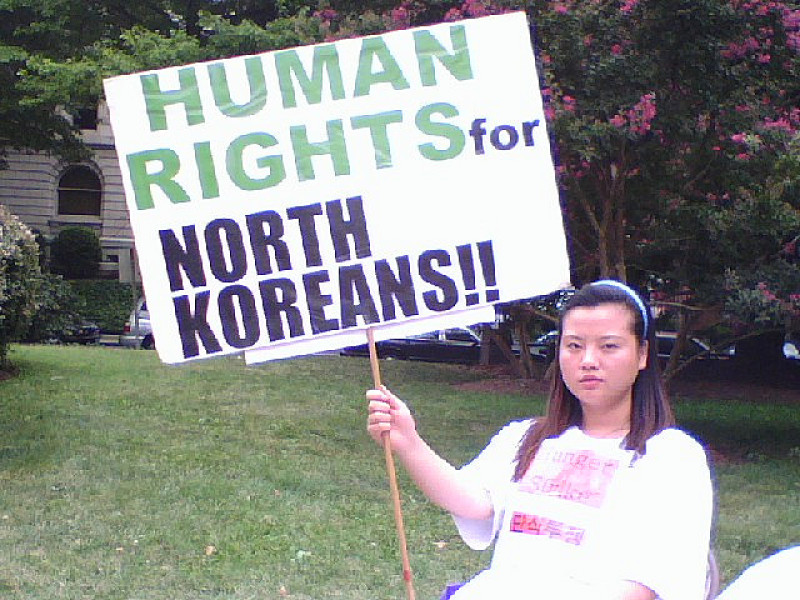 A demonstrator for human rights forNorth Korea in China