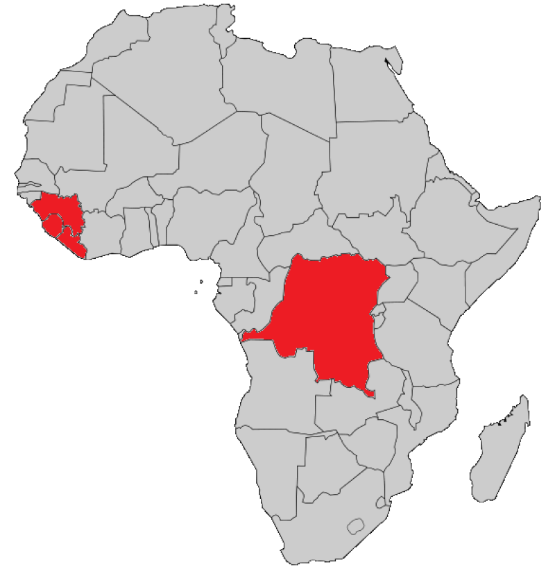 2014 Ebola outbreak countries with active transmission