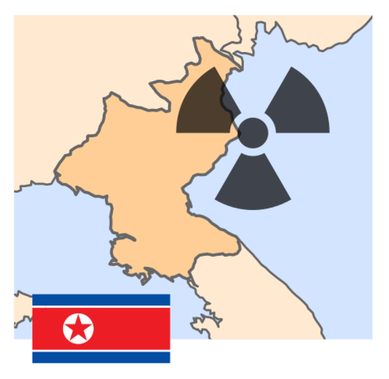Radiation symbol over North Korea and its flag
