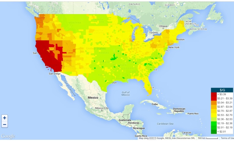 Screenshot of May 2015 USA National Gas Price Heat Map