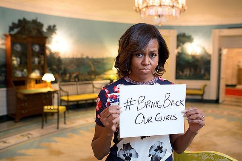 Michelle Obama Holds Up Sign For Chibok Girls