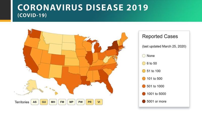 As of March 25, 41 U.S. states and 1 U.S. territory report some community spread of coronavirus (COVID-19)@CDC Facebook