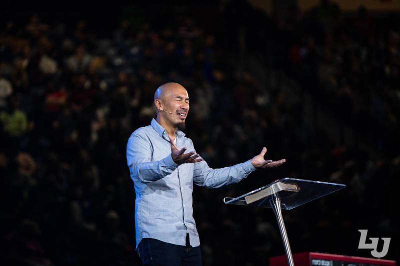 Francis Chan speaks in convocation on February 6, 2019.