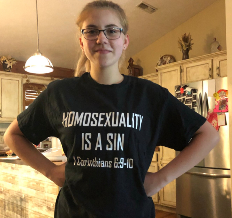15-year-old Teen sent home after supporting, "HOMOSEXUALITY IS A SIN" 