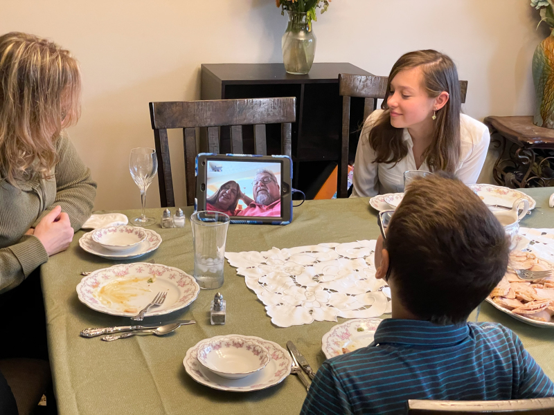 Family having a virtual dinner