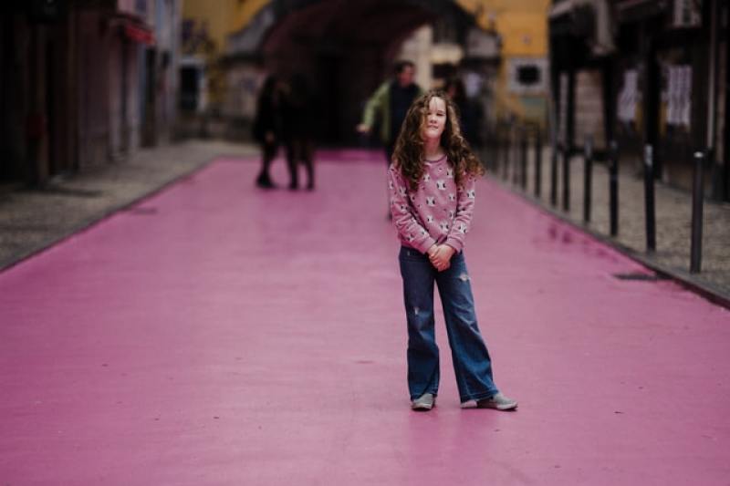 Girl on Pink Street Lisbon