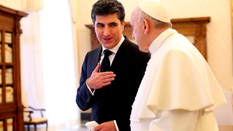 Kurdistan Region President Nechirvan Barzani with Catholic Pope Francis