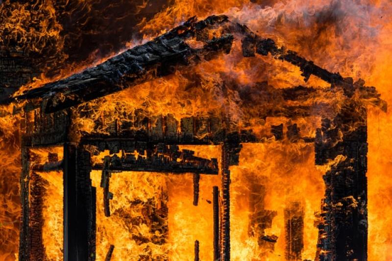 burning structure building house church shed hall barn room