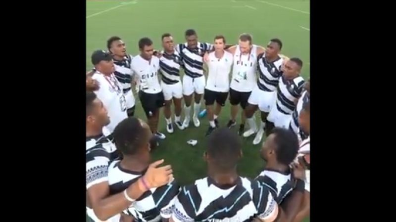 Fiji's Olympic Rugby Men's team singing in worship after winning the Gold
