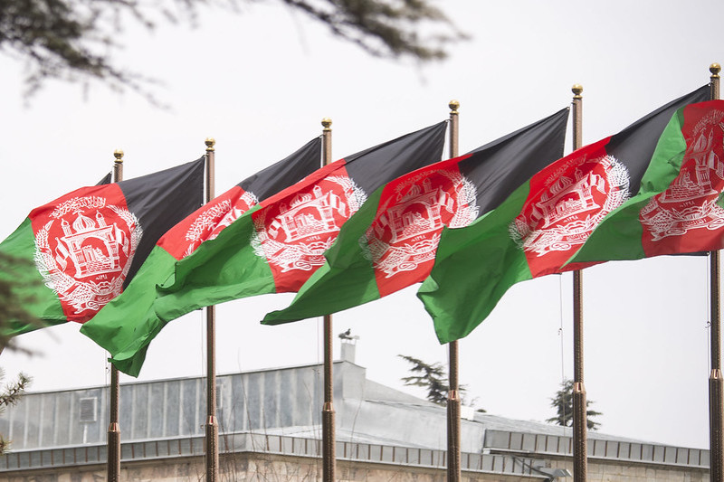 Afghan flags waving