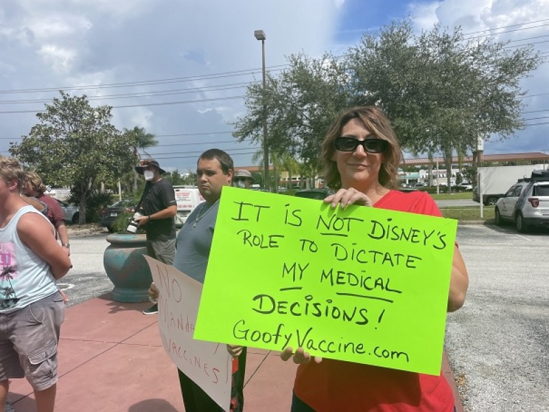 Disney employees protesting the company's vaccine mandate