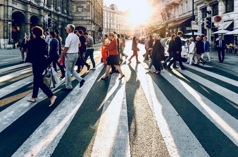 Pedestrians crossing a crosswalk