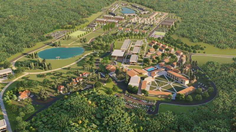 Architectural rendering showing the planned development of Olivet University’s Riverside Campus